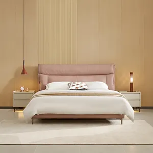 92263 Quanu мебель для спальни розовая натуральная кожа мягкая кожа платформа кровать