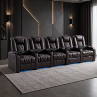 Ensemble de canapés inclinables électriques en cuir véritable 5 places, couleur marron, pour home cinéma, avec confort zéro gravité pour salon