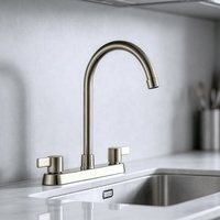Robinet de cuisine mitigeur Metalique 330003-LS brossé 8 pouces à montage sur plan, moderne, facile à installer, 2 poignées, 2 trous, rotation à 360 degrés