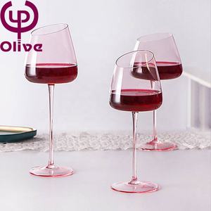 Bar mariage Couple Champagne flamant rose soufflé à la main cristal grande <span class=keywords><strong>tige</strong></span> bouche inclinée Transparent rose couleur vin gobelet verres - Product Image 3