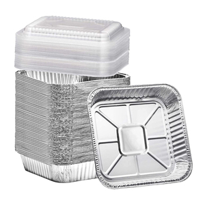 8''x 8'' Heavy Duty Disposable Aluminum Foil <strong>Containers</strong> <strong>Square</strong> Takeaway Food Tray Baking Pans with <strong>Plastic</strong> Lid - Product Image 1