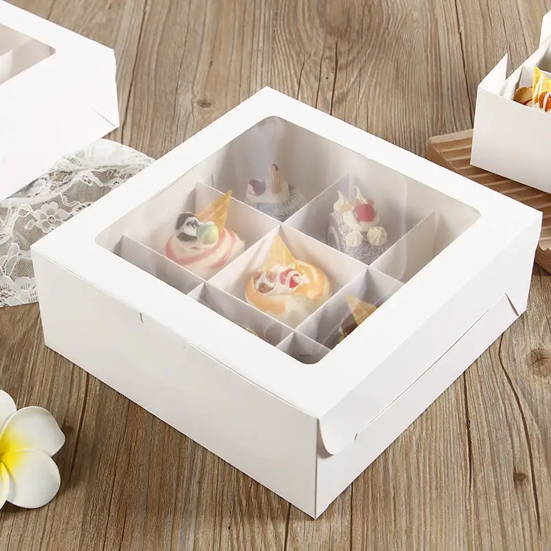 Custom cheap Paper Bakery Cup Cake Box Cake and Packaging mini cupcake boxes 9 clear lid boxes