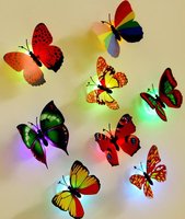 Dekorasi Pesta Natal Ulang Tahun Warna-warni Grosir Pabrik Stiker Lampu Kupu-kupu LED 3D Artifisial