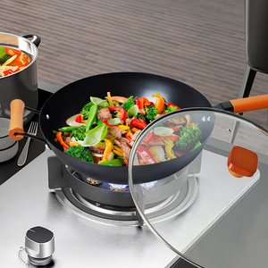 Wok en acier <span class=keywords><strong>au</strong></span> carbone 32 cm, grand wok <span class=keywords><strong>chinois</strong></span> traditionnel compatible avec les cuisinières à gaz - Product Image 1