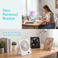 Ventilateur de bureau portable RGB rechargeable avec lumière LED arc-en-ciel, inclinaison réglable, mini ventilateur de table pliable pour le bureau et l'extérieur