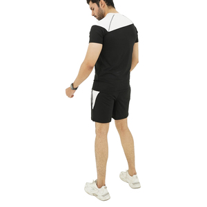 Conjunto de camiseta y pantalones cortos de cuello redondo para hombre, de mezcla de algodón transpirable, ropa de verano de fábrica. - Product Image 3