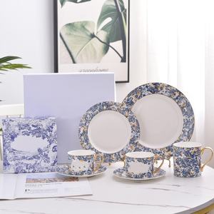 Service à boire en porcelaine bleue de luxe, tasse et soucoupe, assiettes pour les mariages, cadeaux - Product Image 4