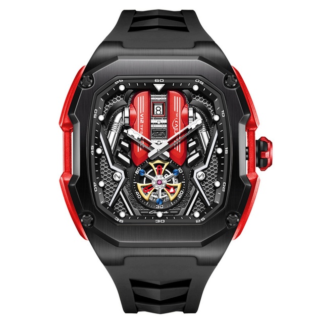 On Sale Skeleton F1 Super Car Men Watch Quartz Movement 3ATM Waterproof Sports Enthusiasts Chronograph Rubber Band Analog Cool
