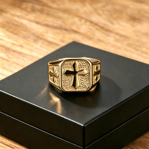 Anelli a Croce in Acciaio Inossidabile Placcato Oro 18K Stile <span class=keywords><strong>Punk</strong></span> <span class=keywords><strong>Rock</strong></span> per Gioielleria Maschile - Product Image 1