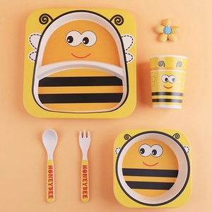 Plato de comedor de fibra de bambú con dibujos animados, tazón de arroz, respetuoso con el medio ambiente, 5 uds. - Product Image 5