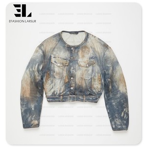 LARSUR fábrica personalizada 3D Full Dtg <span class=keywords><strong>Dgt</strong></span> All Over Print Denim Jacket Bomber Crop Boxy Trompe L'oeil Loeil Digital Jeans Jacket hombres - Product Image 6