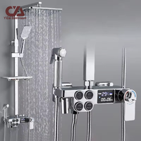 Ensemble de douche thermostatique numérique argent chaud Kit de robinet mural à LED intelligent avec finition chromée Surface brossée