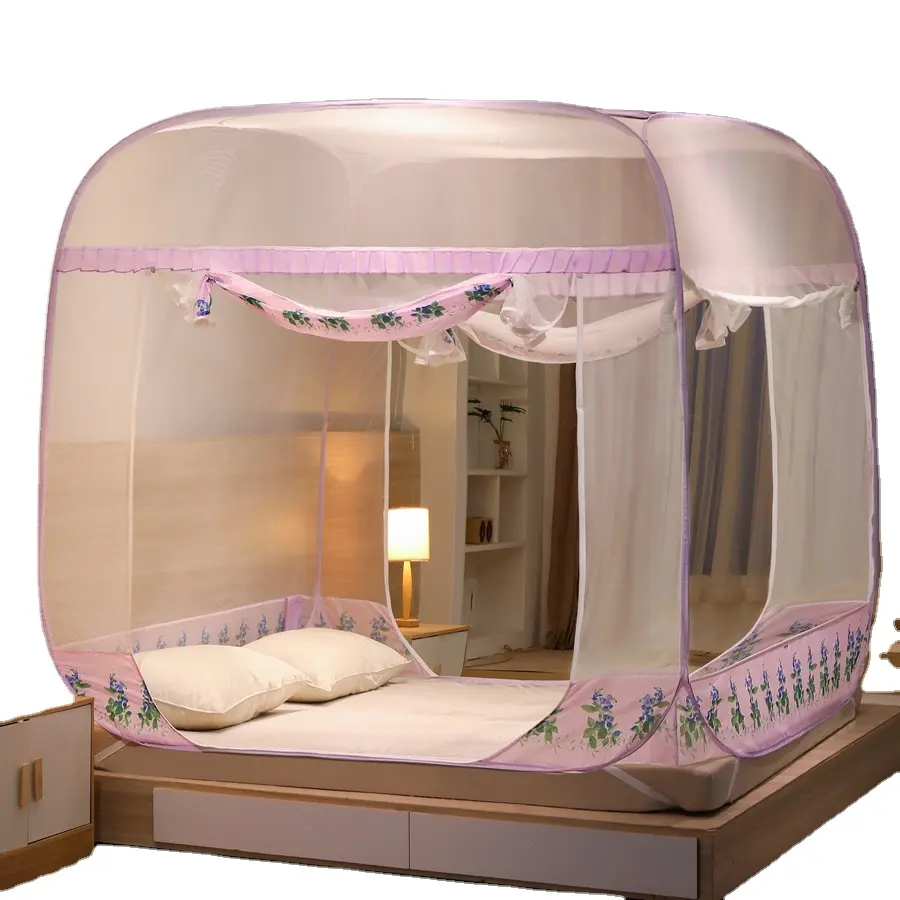 Moustiquaire rose pliable Tente pop-up Tente moustiquaire à toit carré Installation gratuite