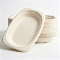 Assiette carrée ovale de 9 pouces en bagasse de canne à sucre, jetable et compostable, pour la restauration, les plats à emporter et la vente en gros