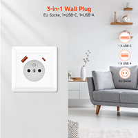 Prise murale française européenne 1 gang 1 voie 16A 250V encastrée Schuko avec ports USB Type A+C en cuivre, plastique et PC, panneau moderne pour maison et bureau