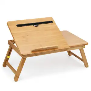 Ahşap Bambu dizüstü yatak tepsisi ayarlanabilir kaldırma Bambu dizüstü bilgisayar masaları katlanır dizüstü bilgisayar masası Fan ile çekmece