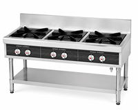 Kompor Gas Komersial 3 Tungku Baja Anti Karat dengan Rak Wok Besi Cor, Kompor Gas Tugas Berat untuk Dapur Restoran