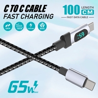 Vente chaude PD65W Câble de charge rapide USB C vers Type C avec affichage numérique pour téléphones à port de type C