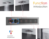 Ensemble de douche thermostatique 5 modes en laiton à grand débit d'eau avec jets corporels, effet pluie cascade pour plafond de salle de bain - Offre Spéciale