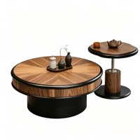 Table basse médiévale en bois massif incrusté de motifs floraux, ensemble avec base métallique haute et basse, aucun assemblage requis, unique pour salon, petite table d'appoint