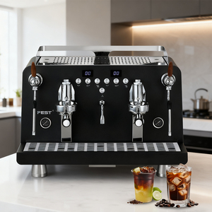 Machine à café expresso semi-automatique électrique commerciale à double tête en acier inoxydable pour café et restaurant - Product Image 1