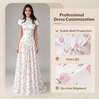 Robe longue élégante pour femme à imprimé floral, coupe trapèze, manches courtes, col montant, ajustée, pour le bureau et les occasions décontractées, Sehe Fashion