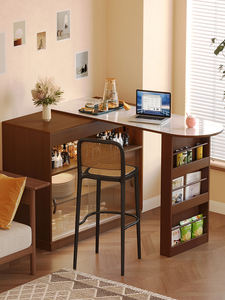 Massief Houten Barkast Intrekbare Eiland Opslag Geïntegreerd Dressoir Voor Kleine Appartement Balkon Vrije Tijd Huishouden - Product Image 2