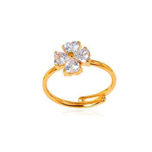 Anillo de trébol de cuatro flores de oro para mujer, joyería de sensibilidad de alto grado de lujo, diseño que no se decolora, ventas transfronterizas calientes de la India - Product Image 1