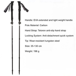 Bastón de Trekking Plegable de 5 Secciones, Ultraligero, de Fibra de Carbono 3K, Punta de Acero de Tungsteno, Longitud Ajustable de 35-130 cm, Mango de EVA, Bloqueo Rápido - Product Image 2