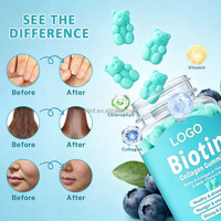 Gummies de biotine et collagène à faible teneur en sucre pour la santé des cheveux, de la peau et des ongles, multivitamines, chlorophylle, zinc, sans produits laitiers, sans gluten, OEM ODM, vente en gros