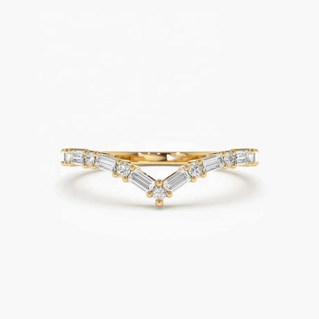 LOZRUNVE 925 Silver 14k Gold Baguette Diamond Eternity Chevron Ring Stacks