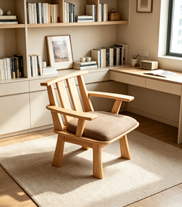 Fauteuil scandinave en bois massif avec revêtement en tissu, chaise de salon moderne, design en chêne naturel - Product Image 4