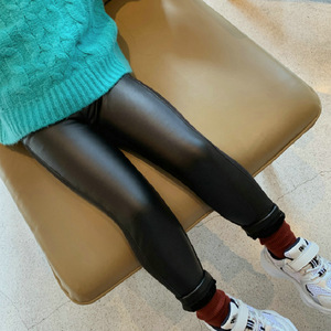 Pantaloni di pelle unita in pile caldo da bambino inverno pantaloni in finta pelle per ragazze <span class=keywords><strong>Leggings</strong></span> collant - Product Image 5