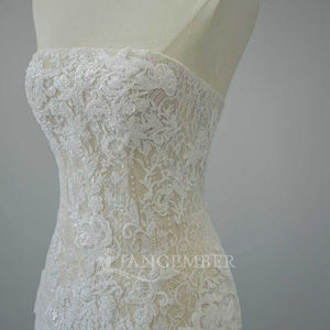 Robe de mariée sirène classique sans bretelles en dentelle brodée à volants Jancember SFY316 - Product Image 4