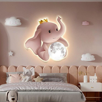 Lumière LED décorative en forme d'éléphant pour chambre d'enfant, plaque en cristal de carbone, peintures murales créatives, motifs de dessins animés, art mural pour chambre à coucher