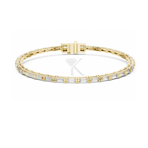 Bracelet barre baguette diamant East West avec diamants de laboratoire en or jaune, bracelet tennis, bijoux minimalistes à superposer - Product Image 1