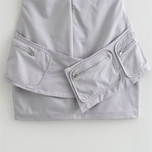 TAOP & ZA 2023 nuova minigonna autunno <span class=keywords><strong>grigio</strong></span> chiaro con cerniera <span class=keywords><strong>aderente</strong></span> decorata con colletto rialzato e cintura corta abito corto 8338242 - Product Image 6