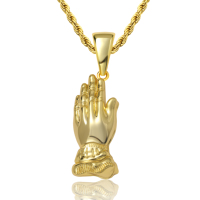 Collier Pendentif Mains Jointes Style Hip Hop en Acier Inoxydable pour Hommes et Femmes - Vente Flash Bijoux
