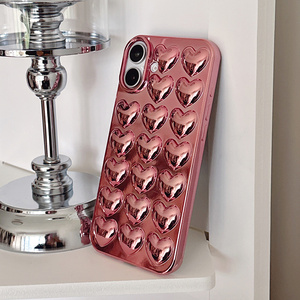 Rose Gold 3D Tình Yêu Trái Tim Glossy Cover Quay Lại Trường Hợp Đối Với <span class=keywords><strong>iPhone</strong></span> 16 Pro Max 15 14 13 12 11 16 Cộng Với XS Xr-Mềm TPU <span class=keywords><strong>Shell</strong></span> Mạ Điện - Product Image 4