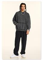 Sweat à capuche oversize pour homme, coupe lourde, délavé à l'acide, effet délavé minéral, poche kangourou, bords bruts, style streetwear, personnalisable avec logo