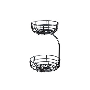 Double Layer Fruit Basket 22cm Top 27.5cm Bottom 38cm Height Matte Black Metal Storage Rack For Desktop Use - Product Image 4