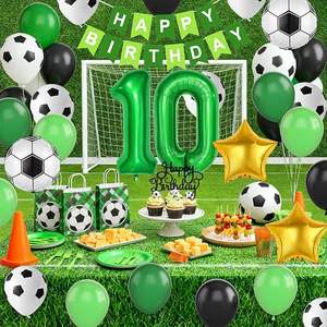 Ensemble de décorations pour fête d'<span class=keywords><strong>anniversaire</strong></span> sur le thème du football, décoration pour 10e <span class=keywords><strong>anniversaire</strong></span> pour garçons avec bannière joyeux <span class=keywords><strong>anniversaire</strong></span>, ballon numéro 10 - Product Image 6