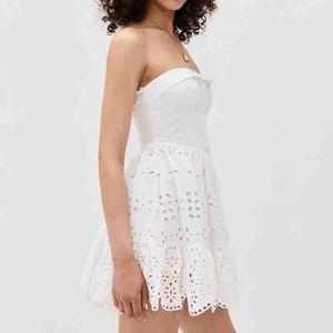 Vestido mini sin tirantes con diseño de fábrica, dobladillo plisado en forma de abanico, vestido bordado de algodón orgánico de alta calidad - Product Image 3