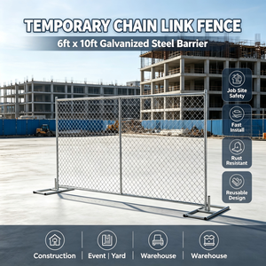 Panneau de clôture temporaire en treillis galvanisé robuste 6 pi x 12 pi, barrière de construction autoportante et portable pour événements - Product Image 4