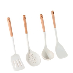 Không dính nhà sử dụng Silicone nấu ăn đồ dùng nhà bếp Bộ với chủ gỗ xử lý bao gồm muỗng spatulas chọc - Product Image 1