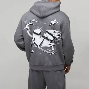 Sweat-shirt à capuche et pantalon de survêtement gris foncé avec logo camouflage, ensemble deux pièces minimaliste personnalisé pour homme - Product Image 3