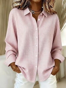 Camisa a cuadros de manga larga para mujer, blusa con botones, estampado a cuadros, informal, para oficina - Product Image 6