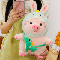 Peluche de cochon en velours de vison de qualité supérieure de 30-50 cm avec oreilles de lapin et sac dinosaure - Cadeau animal en peluche doux pour enfants