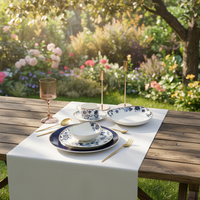 Service de table Triangle 20 pièces en porcelaine fine avec incrustations dorées, compatible lave-vaisselle, pour 4 personnes, idéal pour cadeaux d'affaires