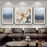 Karya seni cetak UV bertekstur kulit dengan motif bunga abstrak Nordik cocok untuk dekorasi dinding latar belakang sofa.